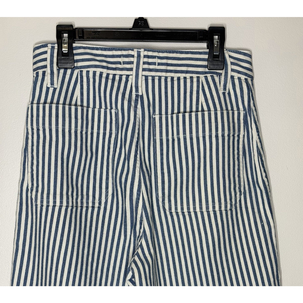 Madewell Wide Leg Pants Womens 25 Blue White Stripe Preppy High Rise Crop - Picture 4 of 12